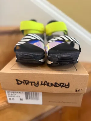 Dirty Laundry Neon Yellow, Black & White Striped Iridescent Wedge Sandals thumbnail 3