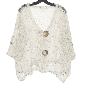 Boho Open Knit Cardigan XL Oversized Fishnet Beachy Coastal Lightweight Resort thumbnail 1