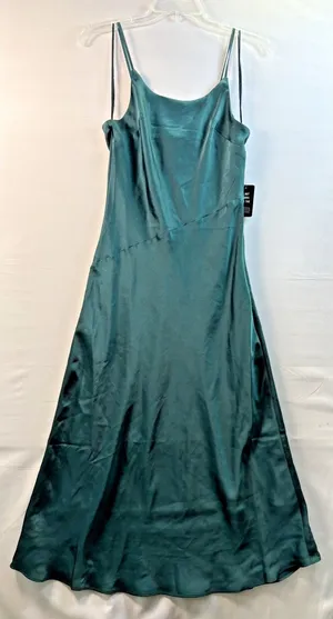 Express Women's Slip Dress Green‎ Jewel tone Satin Midi Spaghetti Strap NwT XS thumbnail 1
