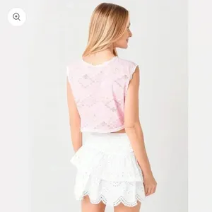 NWT LOVESHACKFANCY Women's Ismay Cropped Embroidered Tank Top Pop of Pink L thumbnail 2