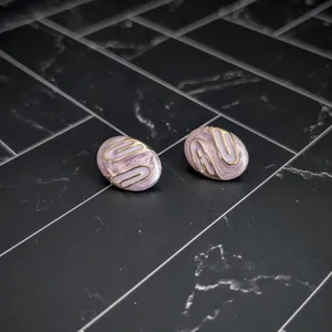 Vintage Stud Earrings Light Purple/Lilac & Gold Tone Oval thumbnail 3