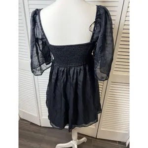 Abercrombie & Fitch Emerson Babydoll Ruched Angel Sleeve Mini Dress Black Size M thumbnail 4