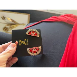 ZAXIE Watermelon Rhinestone Statement Earrings Red Crystal Fruit New thumbnail 5