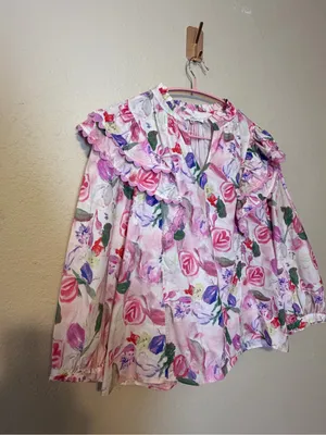 Entro Posh Pink Floral Ruffle Sleeve‎ Blouse Size Medium thumbnail 3