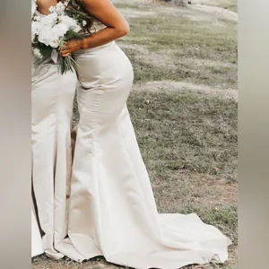 Hebeos Strapless Champagne Dress with Train thumbnail 3