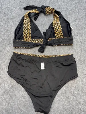 Sexy High Waist Halter V Neck Bathing Suit Tie Back Tummy Control Swimwear thumbnail 8