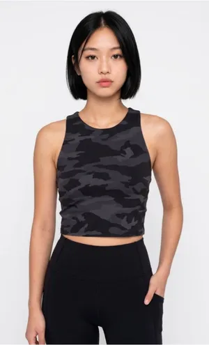 Athleta Conscious Crop Tank Bra A-C Black Gray Camo Size S thumbnail 1