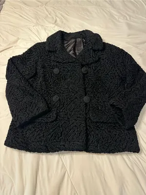 Lustrelam by Halldon LTD Vintage Curly Persian Classic Black Peacoat - Size M? thumbnail 3