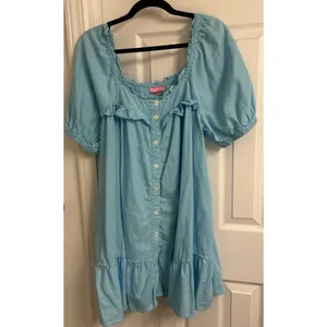 Stoney Clover Lane Button Down Dress Size Large Turquoise Blue thumbnail 3