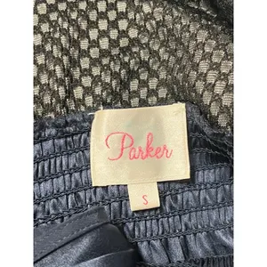 Parker Navy Blue‎ Silk Blend Mesh Back Smocked Waist hi low Midi Dress Size S thumbnail 5