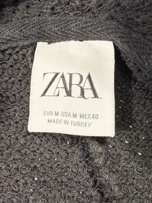 Zara Black Waffle Open-Knit Pocket Cardigan Size Medium thumbnail 5