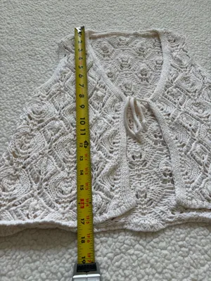 VTG Crochet Lace Tie-Front Vest Cardigan – Cream Coquette Coastal Boho Indie 70 thumbnail 4