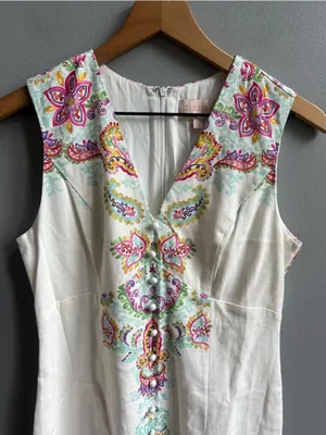 Anthropologie Ciebon White Embroidered V-Neck Shift Dress Floral Sleeveless XS thumbnail 5