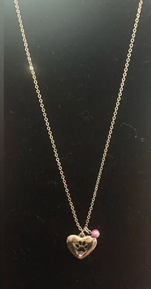 Preloved “LOVED” silver tone pet memorial Heart Pendant Necklace with bead thumbnail 1
