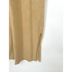 VOY Midi Dress S Tan Slub Knit Layered Raw Hem Boho Lagenlook Earthy Neutral thumbnail 3