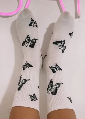 Little Black Butterfly Socks White thumbnail 1