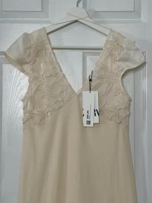 Zara Cream Lace Ribbed Midi Dress Cottagecore Romantic Coastal Summer Satin Sleeve M thumbnail 5