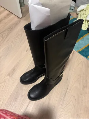 A New Day Classic Black Knee-High ridding boots with Gold Chain Accent Bobbi size 11 new thumbnail 7