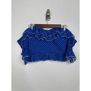 Lovers‎ + Friends Blue Polka Dot Ruffle Off The Shoulder Crop Top Small thumbnail 2