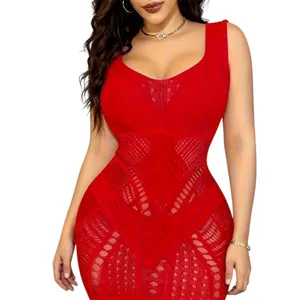 Sexy Red Tight Net and Lace Dress - One Size - New thumbnail 2