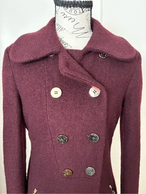Guess Double-Breasted Pea Coat in Burgundy thumbnail 3