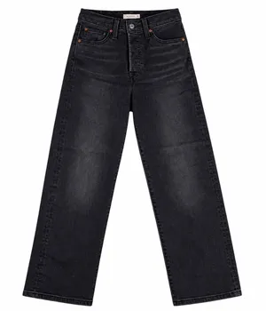 levis ribcage straight ankle black washed jeans 25x27 button fly thumbnail 1