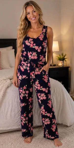 Flora Women’s Pajama Set Floral Pajamas Pants & Tank Top size Medium thumbnail 1