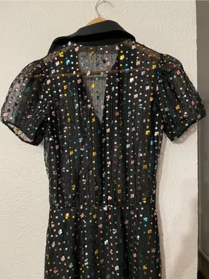 Dress the Population Black Sequin Collared Midi Dress Multicolor Button Down XS thumbnail 5