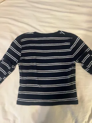 Brandy Melville Navy and White Striped Long Sleeve thumbnail 2
