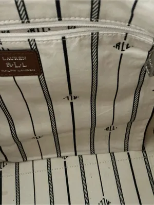 Ralph Lauren beige grey and brown polka dot leather satchel handbag footed thumbnail 7