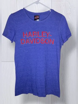 HARLEY DAVIDSON Vintage Royal Blue Heather Graphic T-Shirt | Red Spellout Logo thumbnail 3