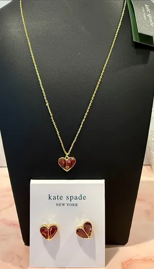 kate spade |♠️| Gold Plated Red Heart Necklace & Studs Earrings Set thumbnail 1