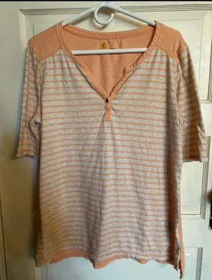 Carhartt Casual Peach & Gray Striped T-Shirt with Quarter‎ Sleeves size 12-14 thumbnail 1