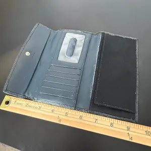 Lodis Black Leather Trifold Wallet Perforated‎ Flap Pocket Envelope Card Case ID thumbnail 4