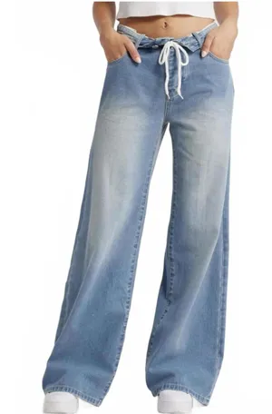 PTCL Foldover High-Waisted Wide Leg Jeans Light Wash Indigo NWT Size 25 thumbnail 1