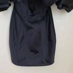 HOUSE‎ OF CB 'Selena' Black Satin Puff Shoulder Dress off shoulder /Size S thumbnail 9
