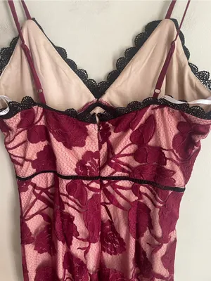 Lulus Alluring Dream Burgundy Floral Mesh Lace Trumpet Midi Dress thumbnail 11