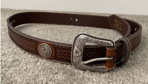 New Ariat Brown Basketweave Leather Western Concho Belt Size 38 thumbnail 1