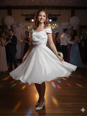 HUTORUL White Satin Mini Dress Retro Prom Size M thumbnail 1