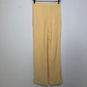 Monday‎ Women 100% Linen Pants P Yellow Wide Leg Gauze Summer Resort Vacation thumbnail 4
