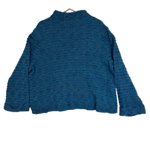 Habitat Sweater Blue Speckled Mock Neck Chunky Knit Rolled Cuff Lagenlook Boho L thumbnail 2