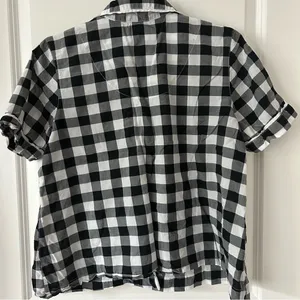 kate spade Black and White Checkered Button-Up Pajama Top Medium thumbnail 3