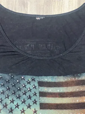 Harley Davidson Galaxy American Flag Studded T-Shirt Pikes Peak CO Women L thumbnail 3