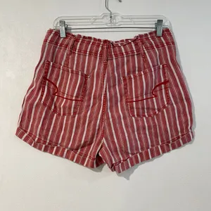 American Eagle Size 10 Red White Striped Linen Blend High Rise Shorts thumbnail 3