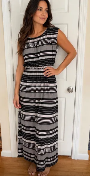 Stitch Clothing Co Womens Black White Striped Sleeveless Maxi Dress Large‎ thumbnail 1