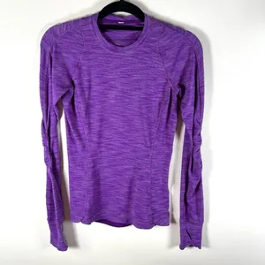 Lululemon 5 Mile Long‎ Sleeve Heathered Regal Plum Soft Cotton Thumbholes Size 4 thumbnail 2
