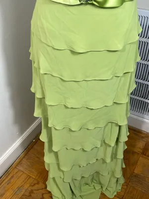 Vintage Lime Green Tiered Chiffon Gown autumn wedding quest banquet dress size thumbnail 4