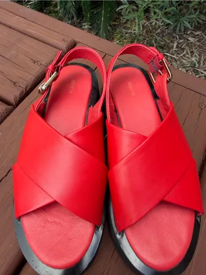 Maeve Anthropologie Red Leather Cross Strap Platform Sandals Size 6.5 $140 thumbnail 4