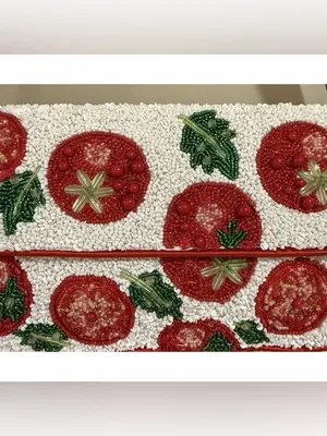 Viral Beaded TOMATO Shoulder handBag Handcrafted India Anthropologie Inspired thumbnail 3