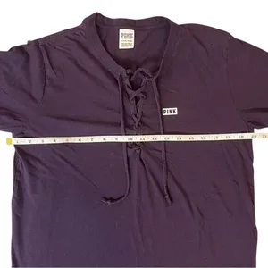 Victoria's Secret PINK Purple Lace Up V Neck Logo T Shirt Y2K‎ Size Small Lounge thumbnail 8